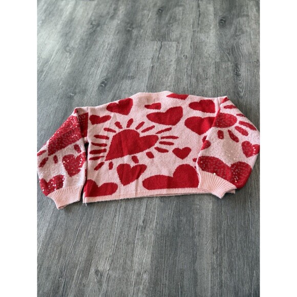 Luna Ivy  Sweater Pink Red Heart Sequin Long Sleeve Crew Neck Size XS NWT - Picture 6 of 8